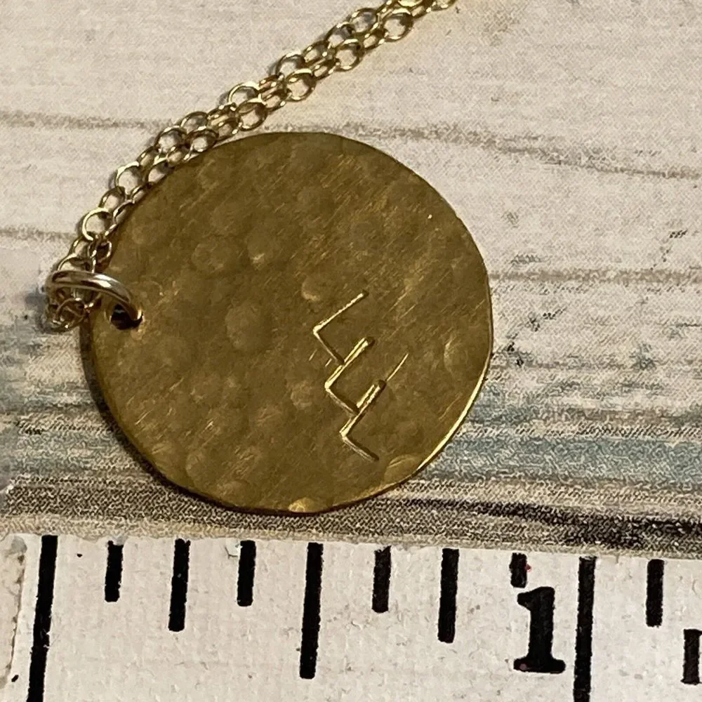 14k GF Hammered Disc Necklace 18" Chain Charm‎ Artisan Mountains Stamped Minimal - Picture 8 of 8